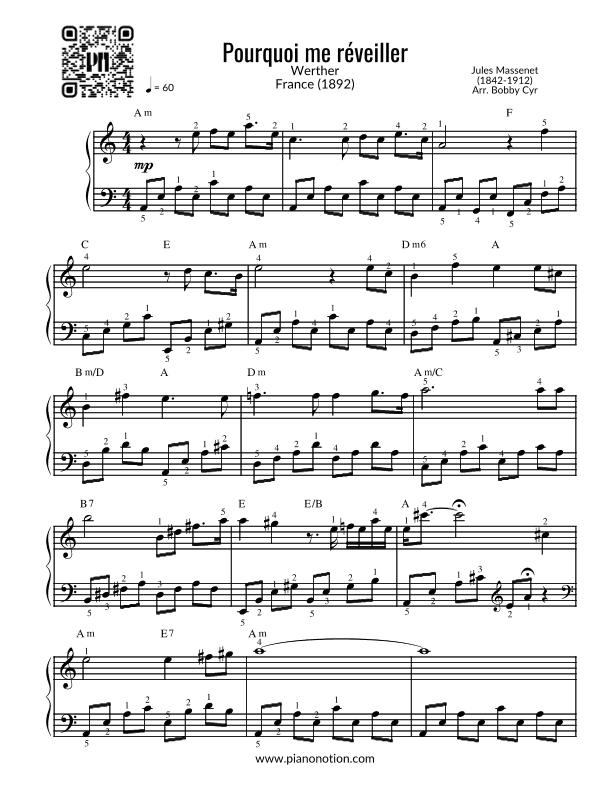 Pourquoi me réveiller - Werther (Piano Solo) (arr. Bobby Cyr)