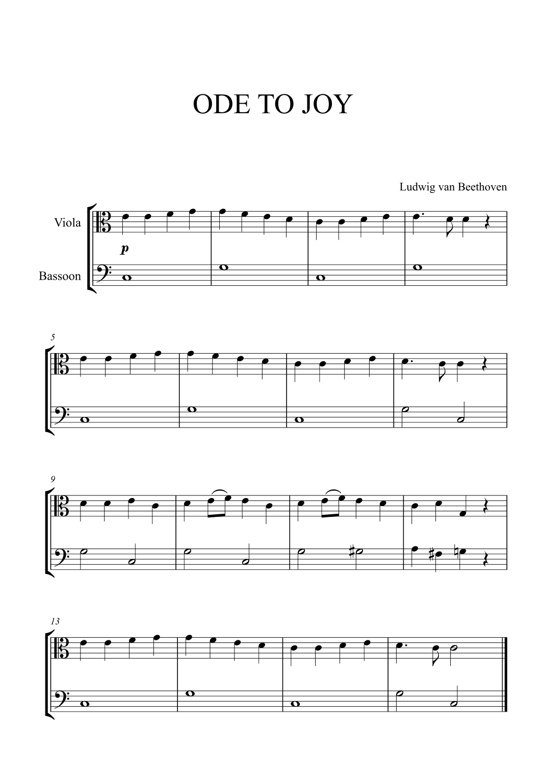 Beethoven - Ode to Joy for Viola and Bassoon (arr. Cadenza Editions)