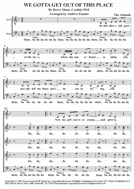 We Gotta Get Out Of This Place (arr. Andrew Emmet)
