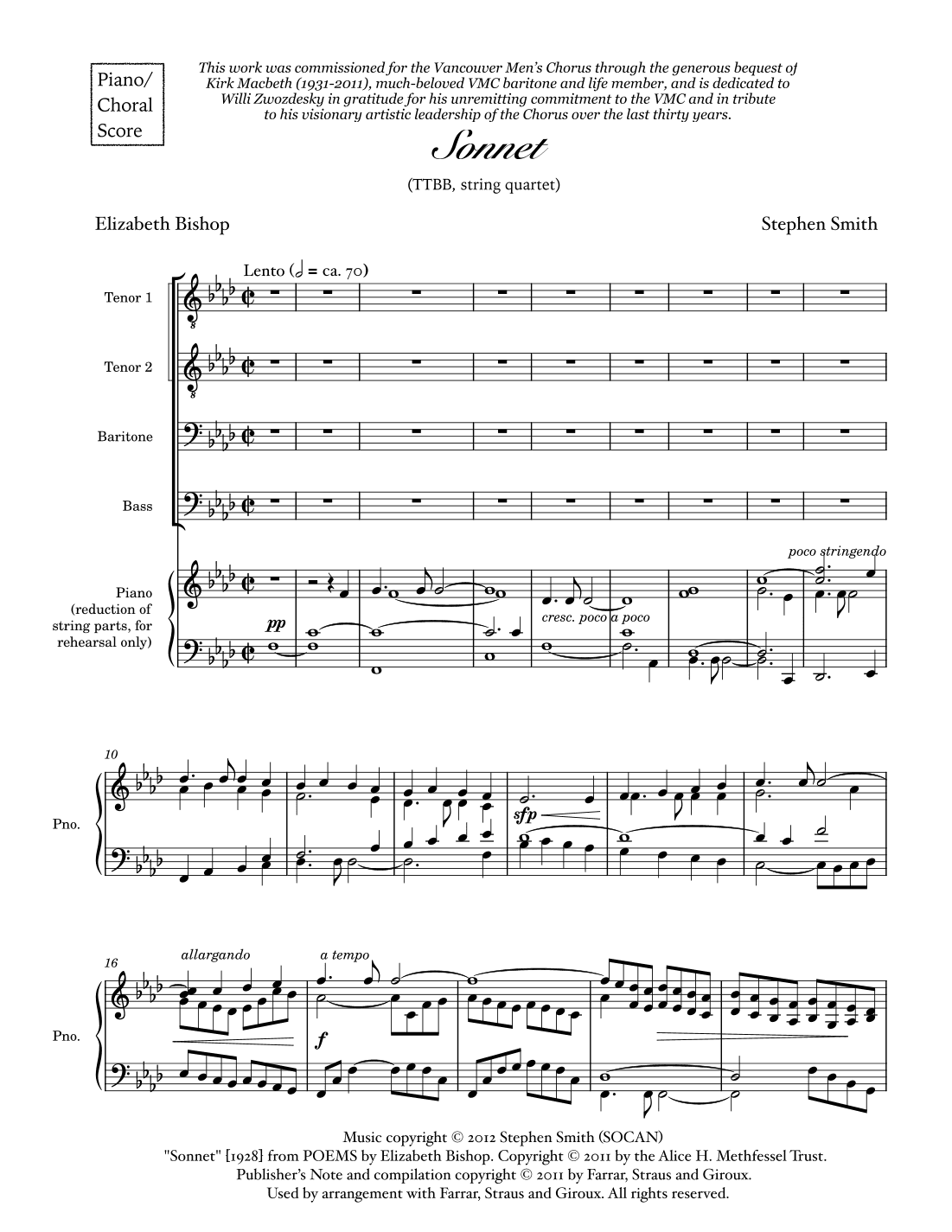 Sonnet (Piano/Choral Score)