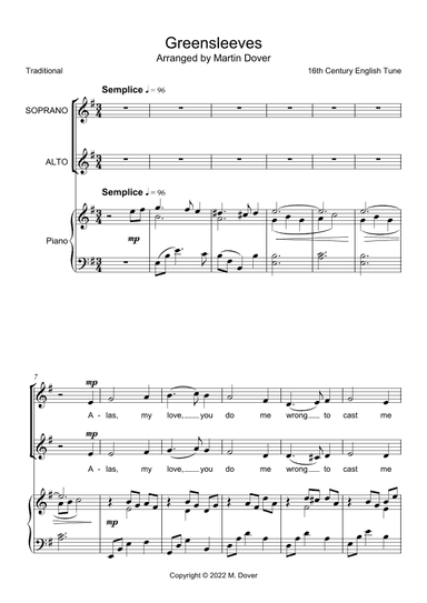 Greensleeves - 2 Part Choir - SA - Upper Voices (arr. Martin Dover)