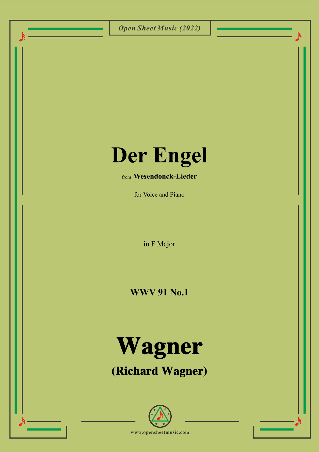 R. Wagner-Der Engel,in F Major,WWV 91 No.1,from Wesendonck-Lieder,for Voice and Piano (arr. OSM Press)