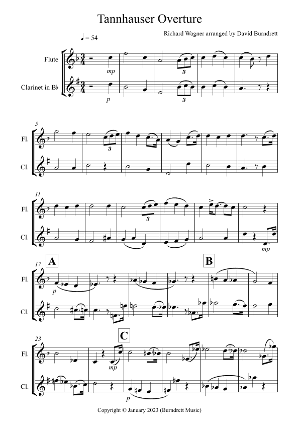 Tannhäuser Overture for Flute and Clarinet Duet (arr. David Burndrett)