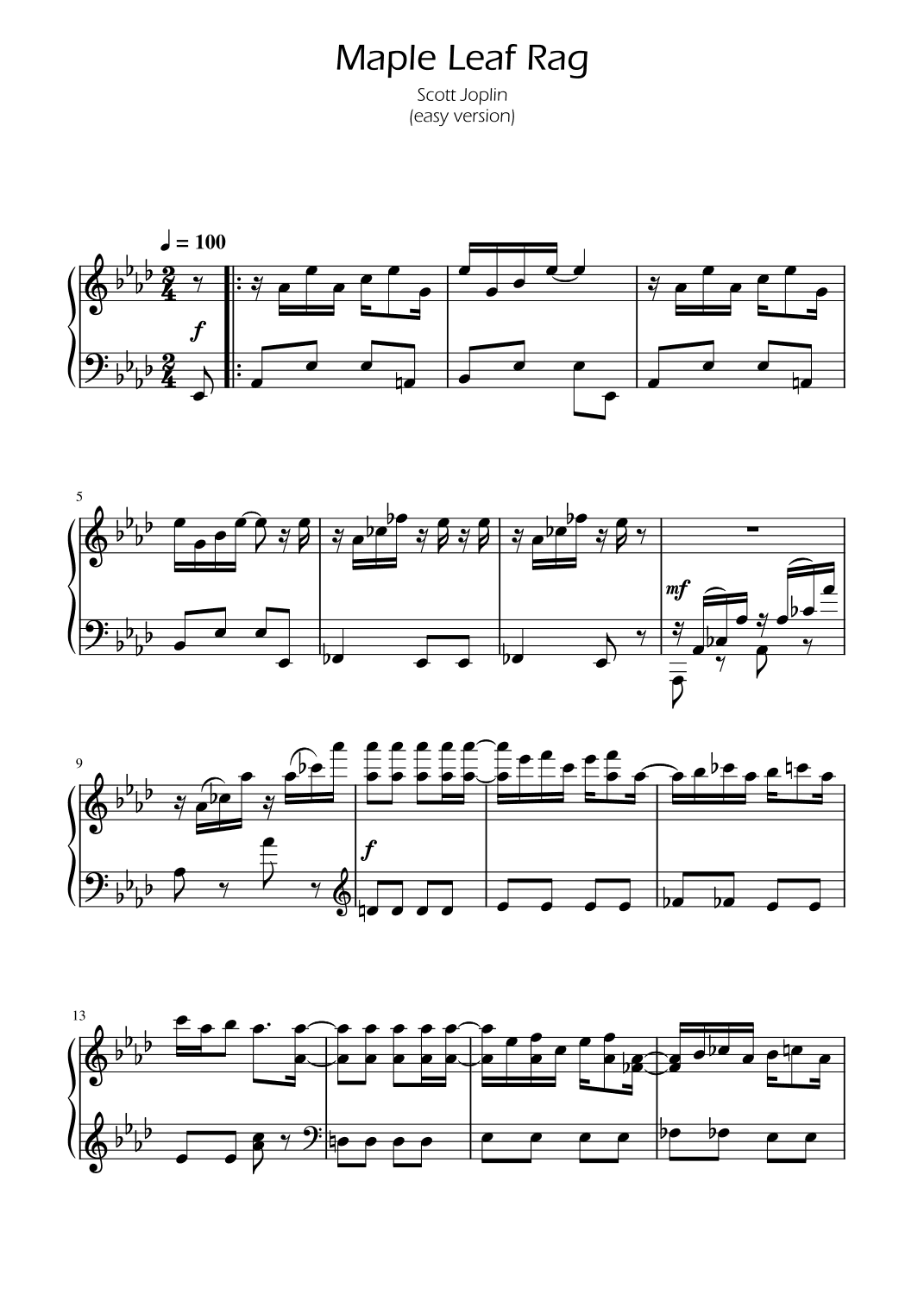 Maple Leaf Rag - Scott Joplin - Easy Piano (arr. Ygor Nunes)