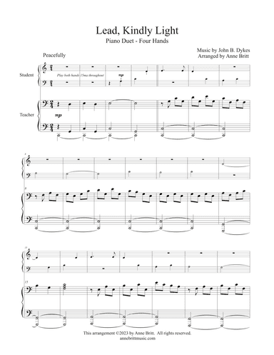 Lead, Kindly Light (elementary student/teacher piano duet) (arr. Anne Britt)