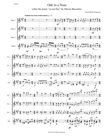 Ode to a Nose for three flutes and guitar