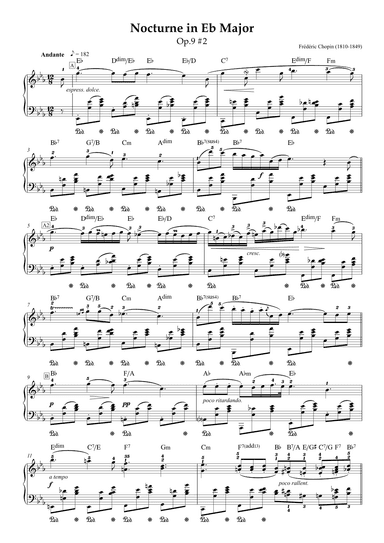 Noctune in Eb Major Op.9 No.2 - Frederic Chopin (Piano score with Jazz Chords) (arr. Popnroll 1976)