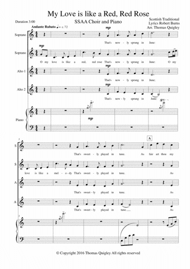 My Love is like a Red, Red, Rose (arr. Thomas Quigley)