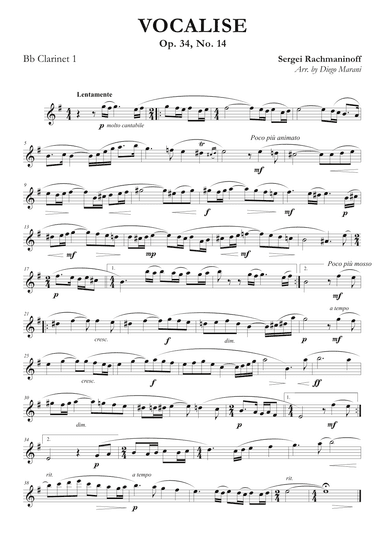 Vocalise for Clarinet Quartet (arr. Diego Marani)