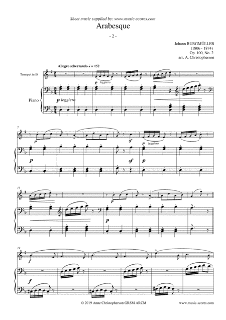 Arabesque - Burgmuller Op.100, No.2 - Trumpet and Piano (arr. Anne L Christopherson GRSM ARCM)
