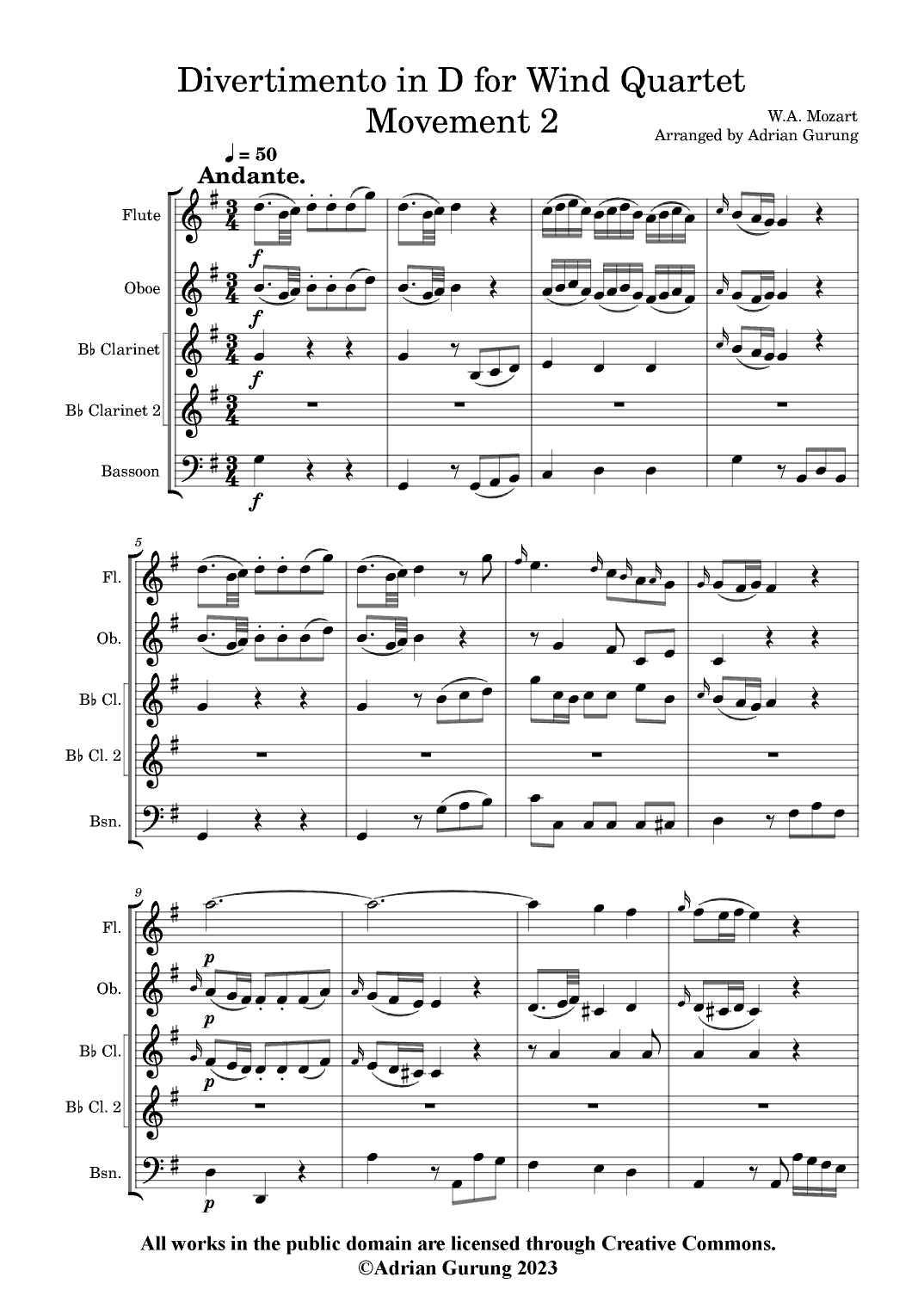 Divertimento in D K136 (arr. Adrian Gurung)