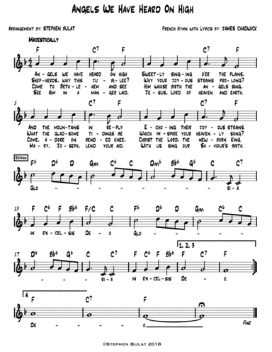 Angels We Have Heard On High - Lead sheet (melody, lyrics & chords) in key of F (arr. Stephen Bulat)