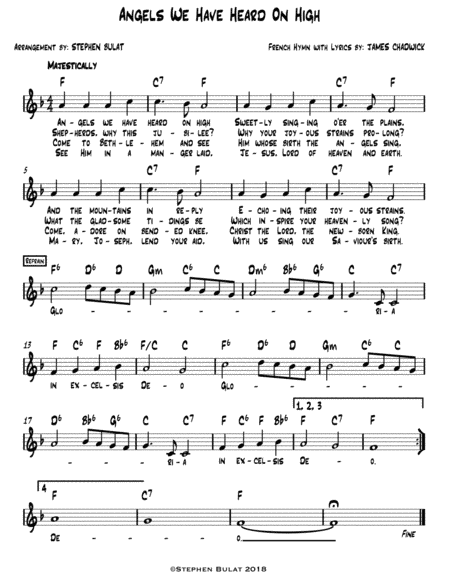 Angels We Have Heard On High - Lead sheet (melody, lyrics & chords) in key of F (arr. Stephen Bulat)