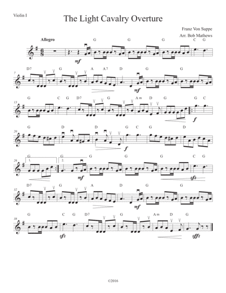 The Light Cavalry Overture for Violin solo (arr. Bob Mathews)