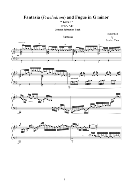 Fantasia and Fugue in G minor "Great" BWV 542 for piano (arr. Santino Cara)