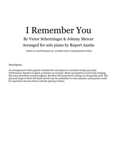 I Remember You (arr. Rupert Austin)