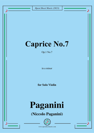 Paganini-Caprice No.7,Op.1 No.7,in a minor,for Solo Violin (arr. OSM Press)