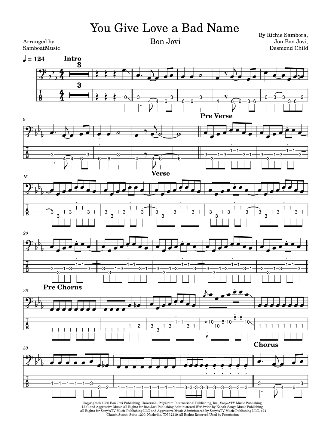 You Give Love A Bad Name (arr. SamboatMusic)
