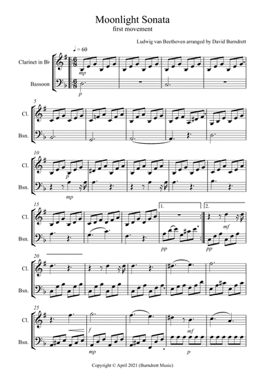 Moonlight Sonata (1st movement) for Clarinet and Bassoon Duet (arr. David Burndrett)