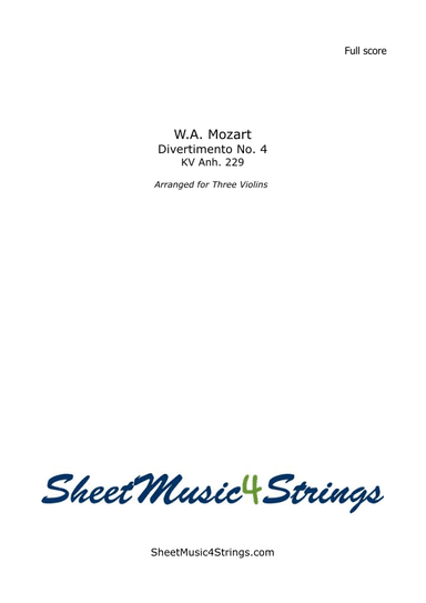 Mozart, W.A. - Divertimento No. 4, KV. 229 for 3 Violins (arr. SheetMusic4Strings)