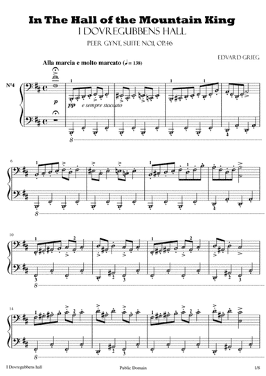 In The Hall of the Mountain King (Edward Grieg) original score with note names Grade 8 (arr. Published Harmony Valarie)