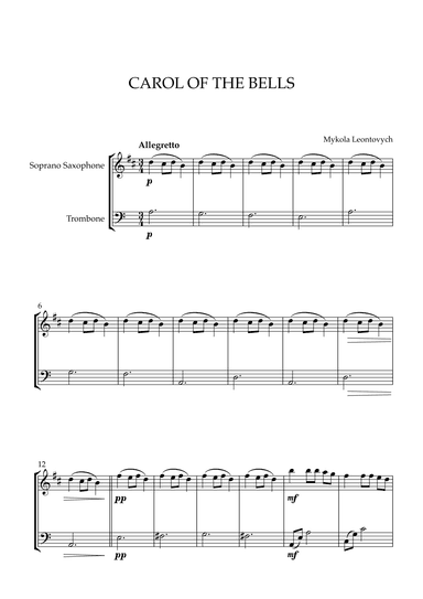 Mykola Leontovych - Carol of The Bells (for Soprano Saxophone and Trombone) (arr. Cadenza Editions)