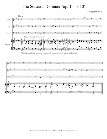 Trio Sonata in G minor (op.1, no. 10) - Arcangelo Corelli (arr. Nicholas Palmer, ASCAP)