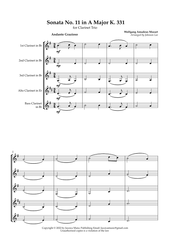 Sonata in A Major K331 (arr. Johnson Lee)