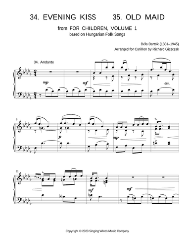 For Children, Volume 1: 34. Evening Kiss, 35. Old Maid (arr. Richard Giszczak)