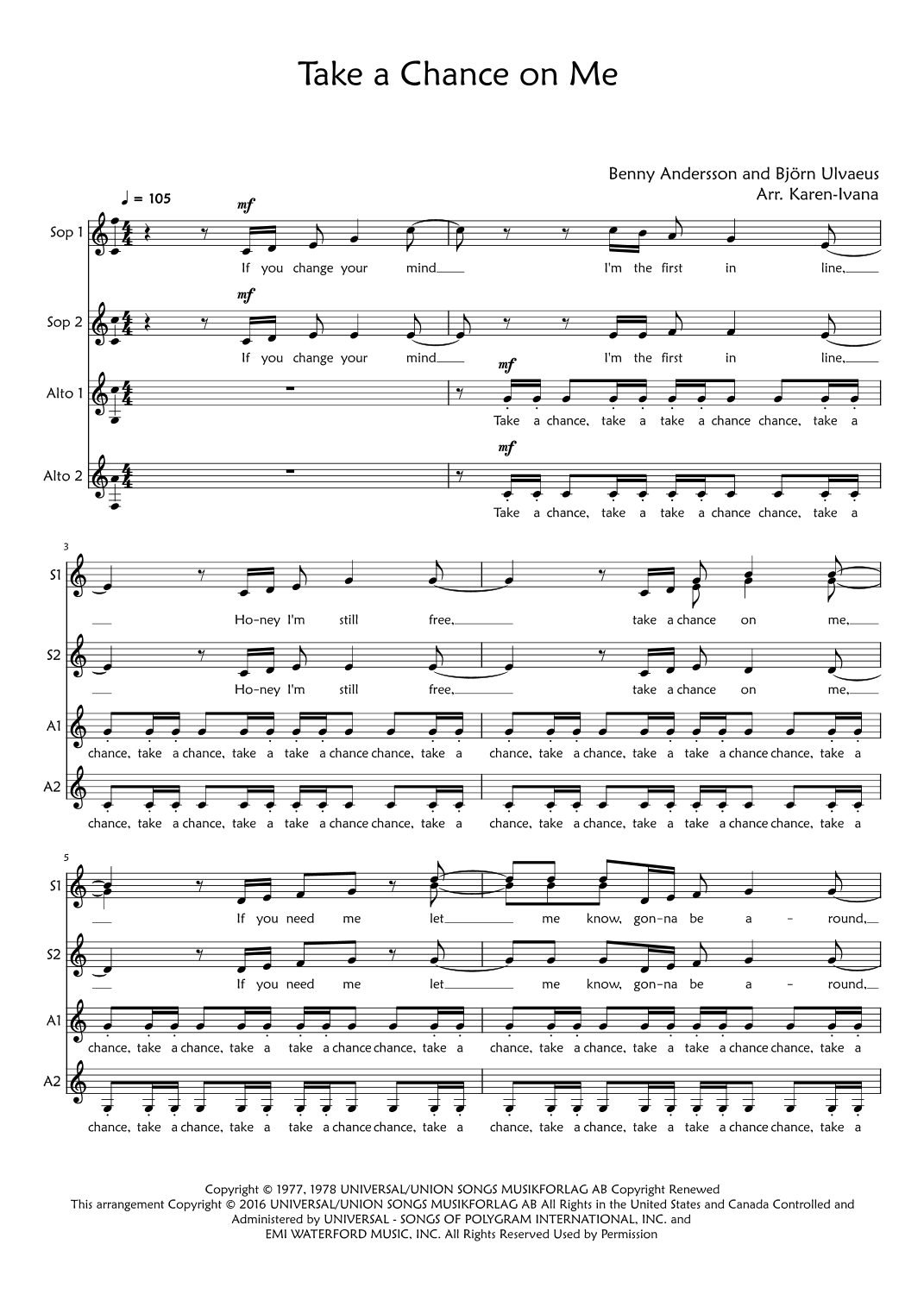 Take A Chance On Me (arr. Karen Ivana)