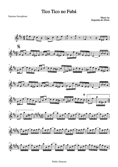 Tico Tico no Fubá by Zequinha de Abreu for Soprano Saxophone (arr. The Sheet Music Library)