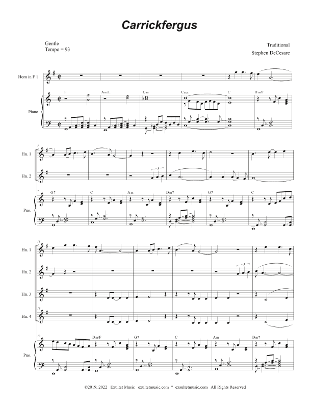 Carrickfergus (French Horn Quartet and Piano) (arr. Stephen DeCesare)