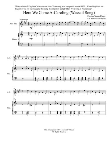 Christmas Duets for Alto Saxophone & Piano:  Here We Come A-Caroling (Wassail Song) (arr. Meredith Whelan)