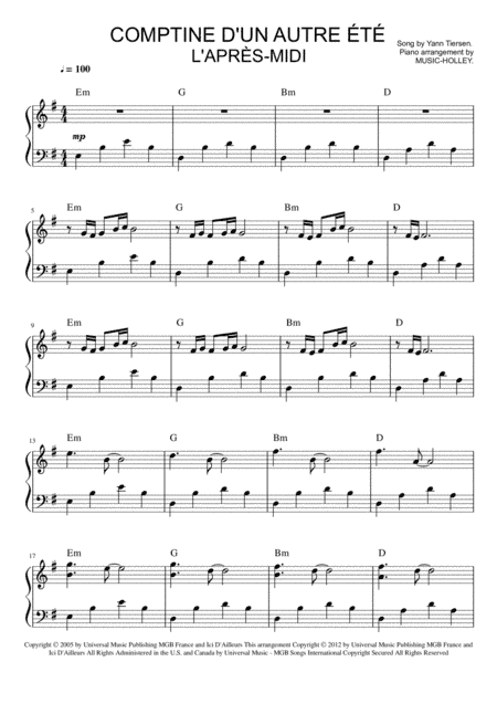 Comptine D'un Autre Été: L'après-midi (arr. Music-holley)