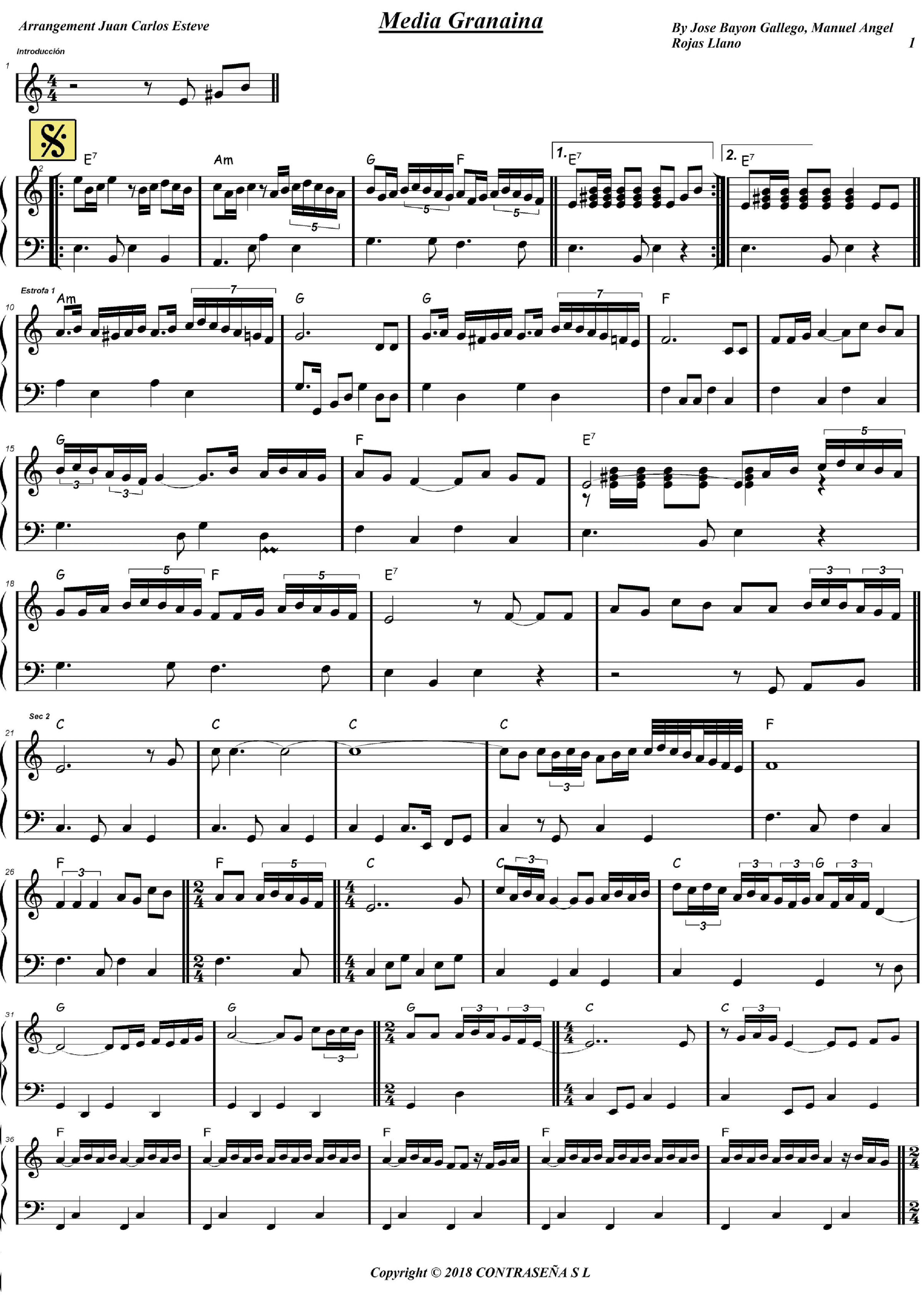 Siempre La Recordare (granaina Y Media Granaina) (arr. juan carlos esteve / Gran Coda)