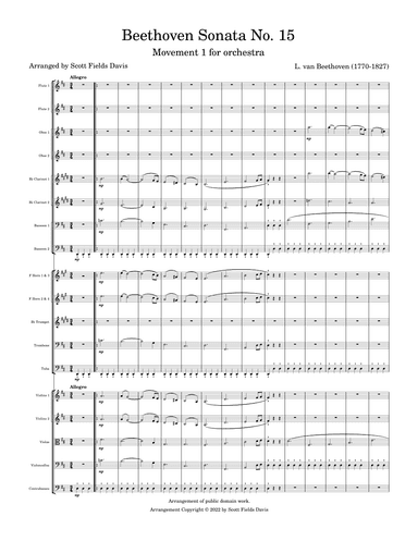 Beethoven, Piano Sonata No. 15, Movement 1  arranged for orchestra (arr. Scott Fields Davis)