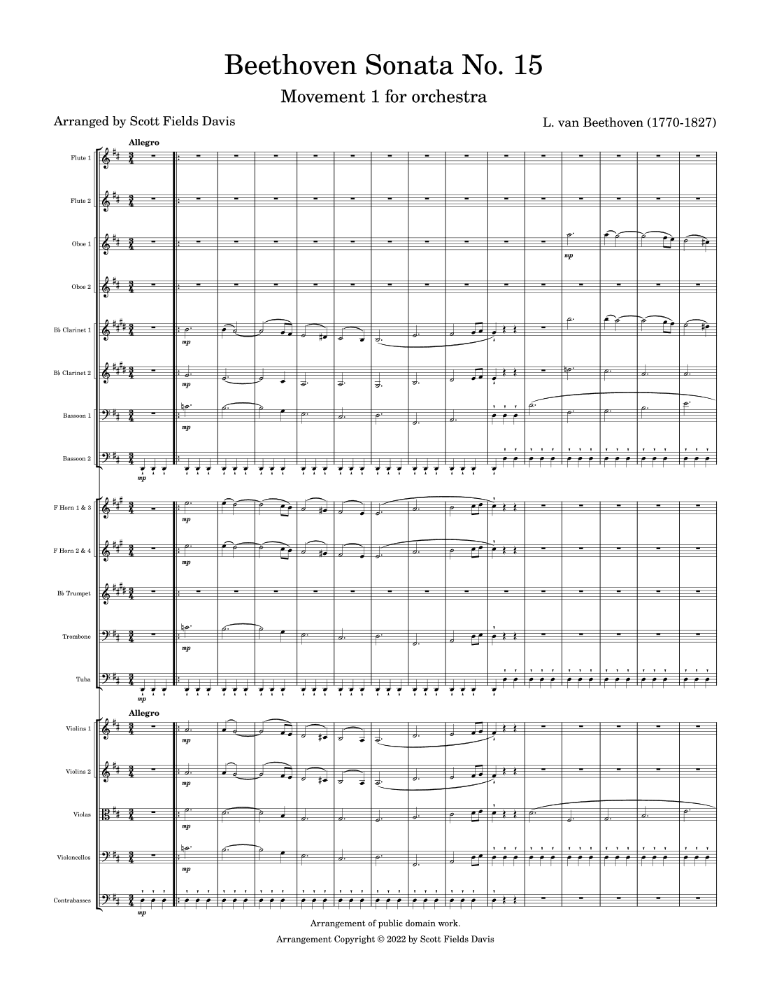 Beethoven, Piano Sonata No. 15, Movement 1  arranged for orchestra (arr. Scott Fields Davis)