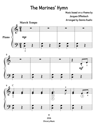 The Marines' Hymn (big note) - Easy Piano (arr. Dennis Ruello)