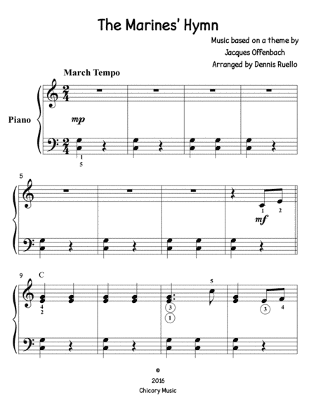 The Marines' Hymn (big note) - Easy Piano (arr. Dennis Ruello)