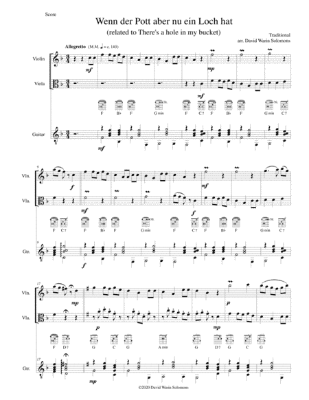 Wenn der Pott aber nu ein Loch hat (There's a hole in my bucket) for violin, viola and guitar (arr. David Warin Solomons)