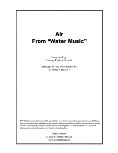 Air (from "Water Music") (Handel) - Lead sheet in original key of F (arr. Stephen Bulat)