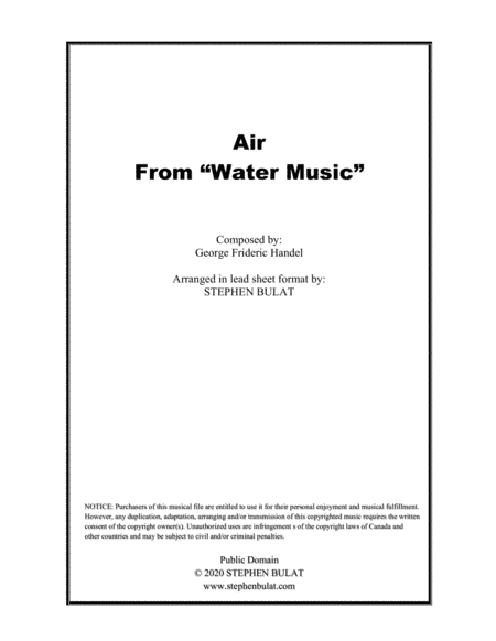 Air (from "Water Music") (Handel) - Lead sheet in original key of F (arr. Stephen Bulat)