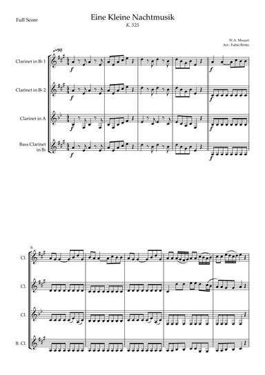 Eine kleine Nachtmusik (W.A. Mozart) for Clarinet Quartet (Simplified) (arr. Fabio Britto)