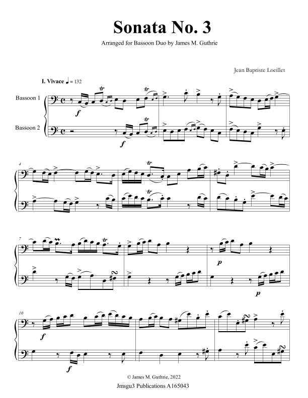 Loeillet: Sonata No. 3 for Bassoon Duo (arr. James M. Guthrie)