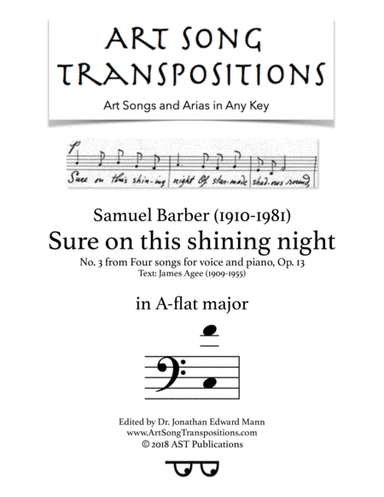 Sure On This Shining Night, Op. 13, No. 13 (arr. ArtSongTranspositions.com)
