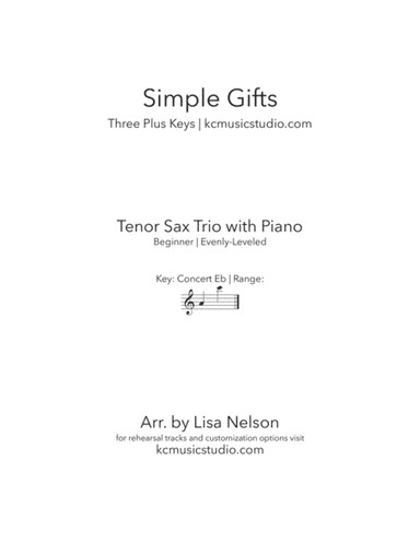 Simple Gifts - Tenor Sax Trio with Piano Accompaniment (arr. Lisa Nelson)