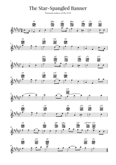 The Star Spangled Banner (National Anthem of the USA) - Guitar - F-sharp Major (arr. Cadenza Editions)
