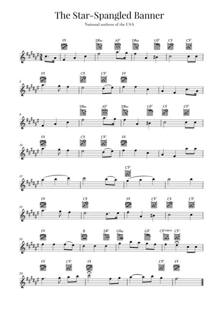 The Star Spangled Banner (National Anthem of the USA) - Guitar - F-sharp Major (arr. Cadenza Editions)