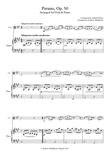 Pavane, Op. 50 arranged for Viola and Piano (arr. Andrew Middleton)