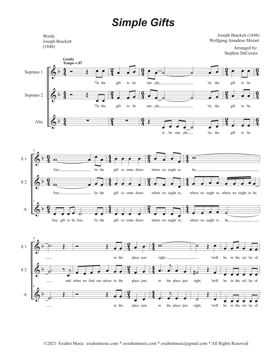 Simple Gifts (SSA) (arr. Stephen DeCesare)